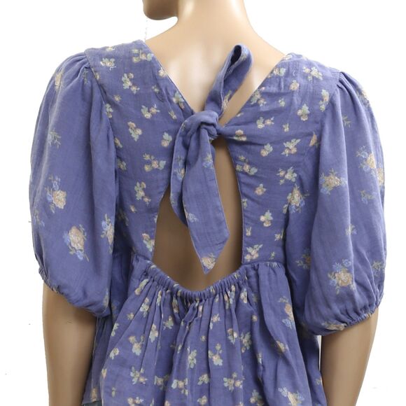 Free People Chloe Printed Blouse Top Rose Cutout Floral Cotton S NEW 281537 - Picture 9 of 9